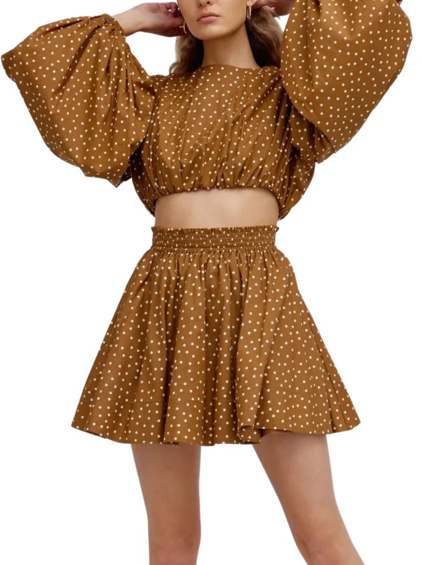 SIGNIFICANT OTHER Asta Skirt - Chocolate and Cream Polka