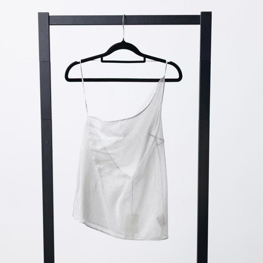 ST. AGNI Asymmetric One Shoulder Top - Sheer Stripe