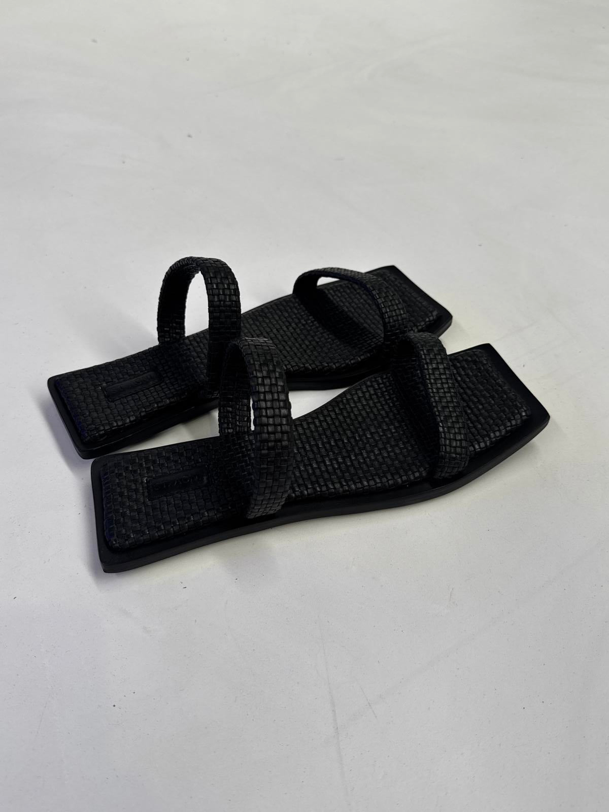 ST. AGNI Woven Two Strap Slide - Black