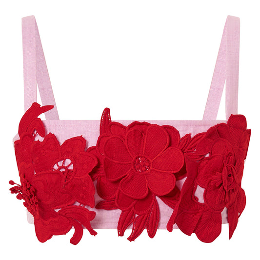 CONTRAST 3D FLOWER BRALETTE - PINK