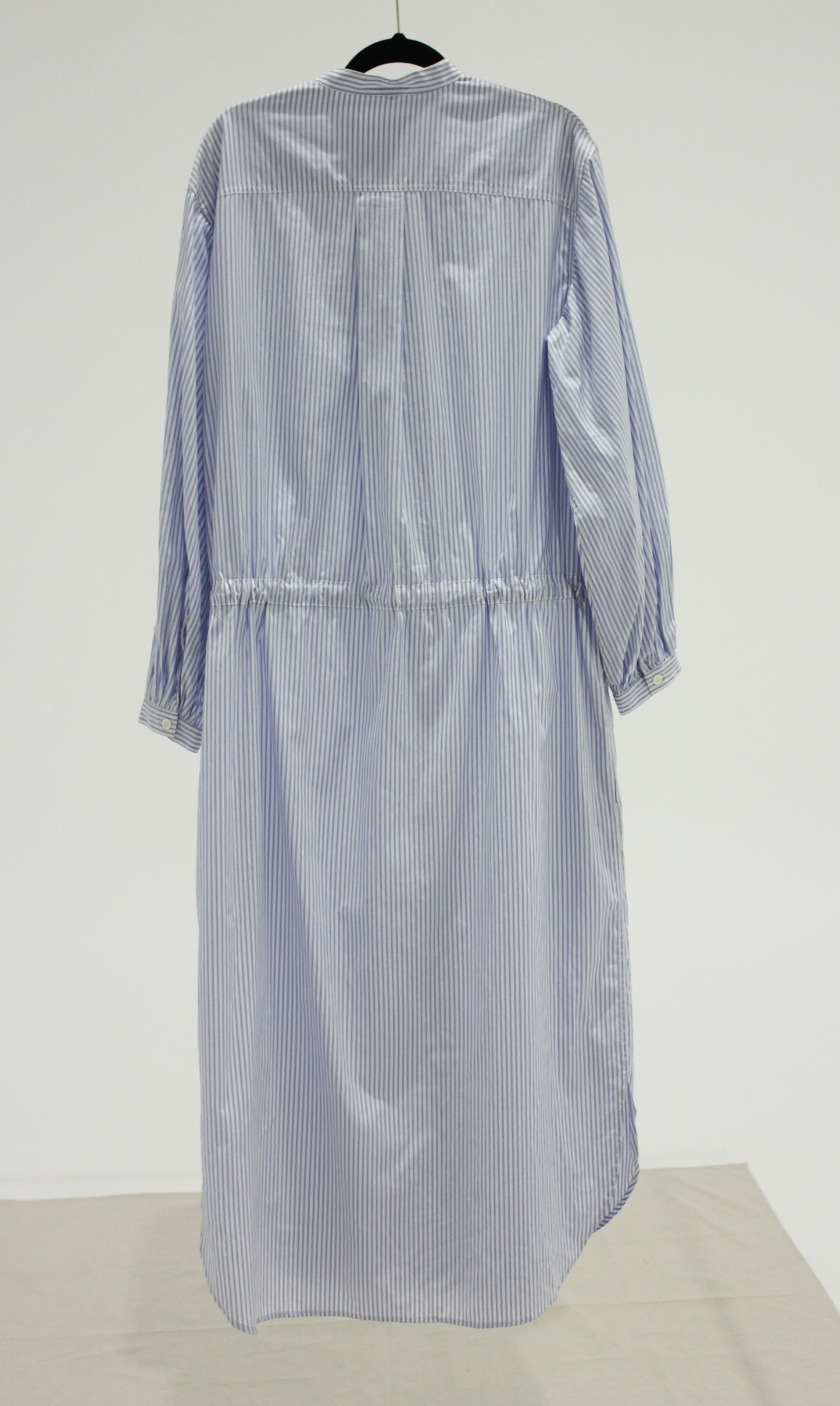 SELFE STUDIO Stripe Gathered Long Sleeve Dress - White/Chambray