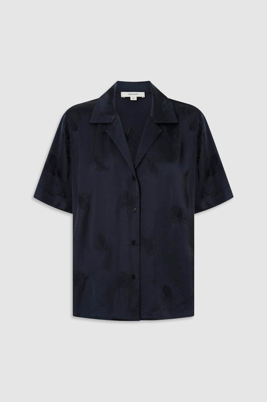EMBROIDERED LEAF SS CAMP SHIRT