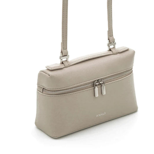 Number 2 taupe leather handbag