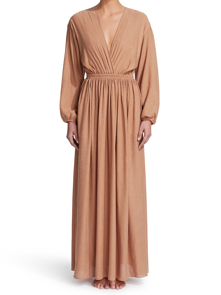 MATTEAU Open Back Plunge Dress - Clay