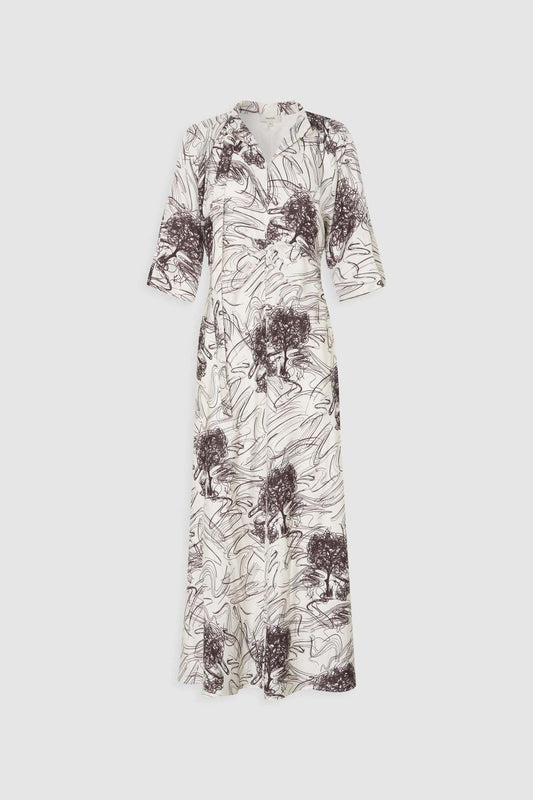 SCRIBBLE TREE TIE NECK DRESS