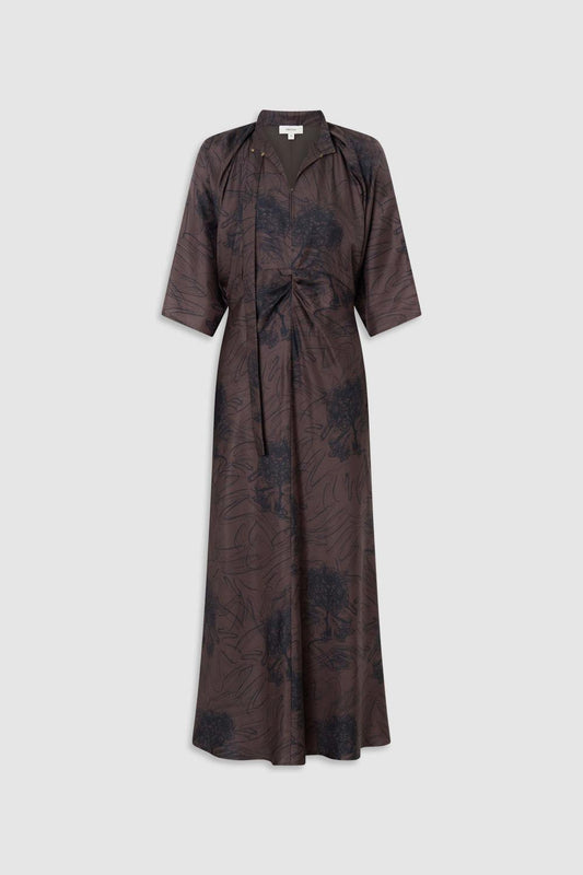 SCRIBBLE TREE TIE NECK DRESS
