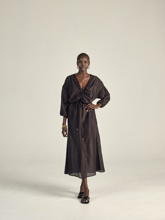 AUTARK - TIE FRONT DRESS - BLACK