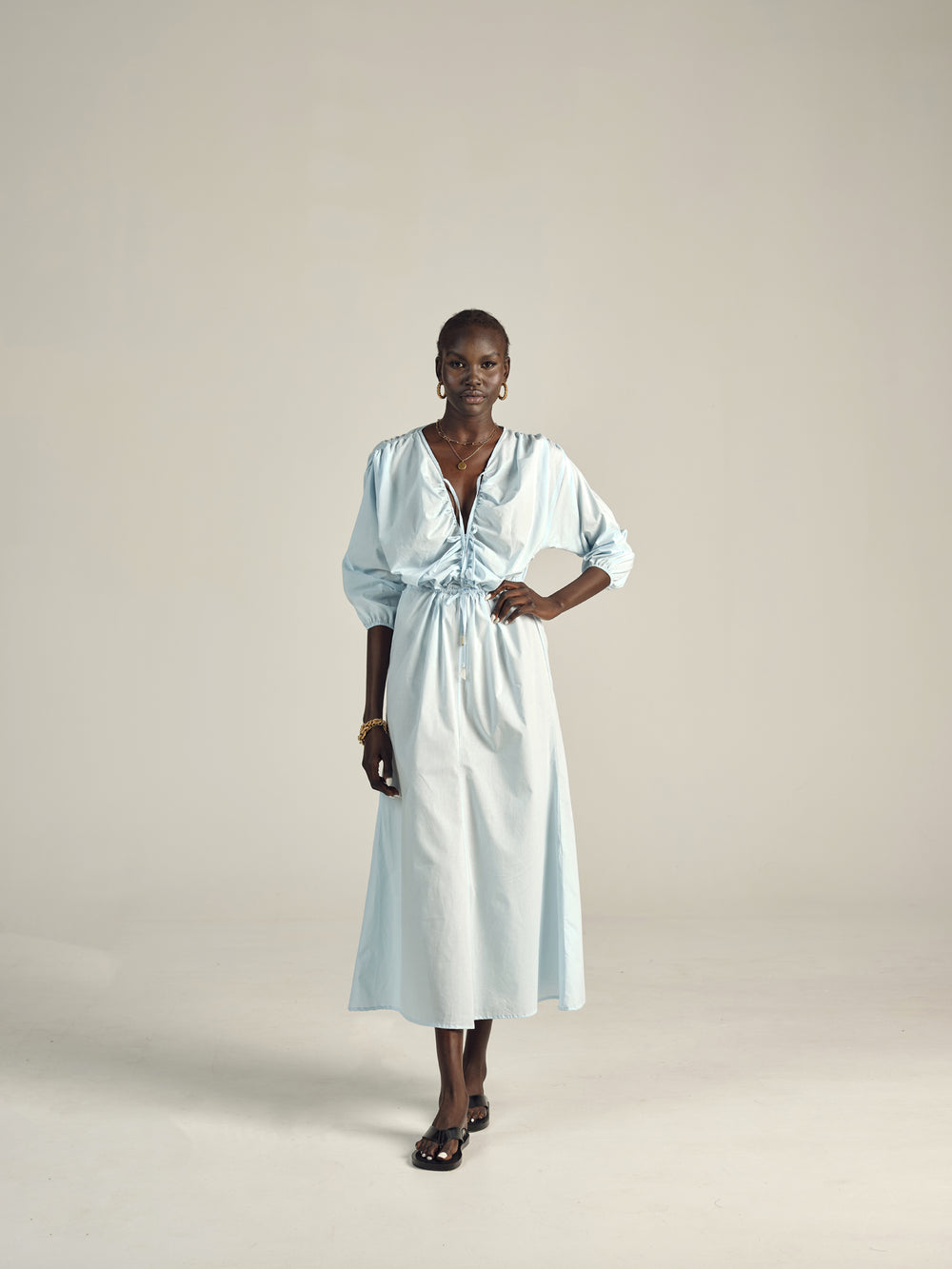 AUTARK - TIE FRONT DRESS - BLUE