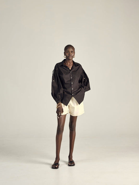 AUTARK - GATHER SLEEVE SHIRT - BLACK