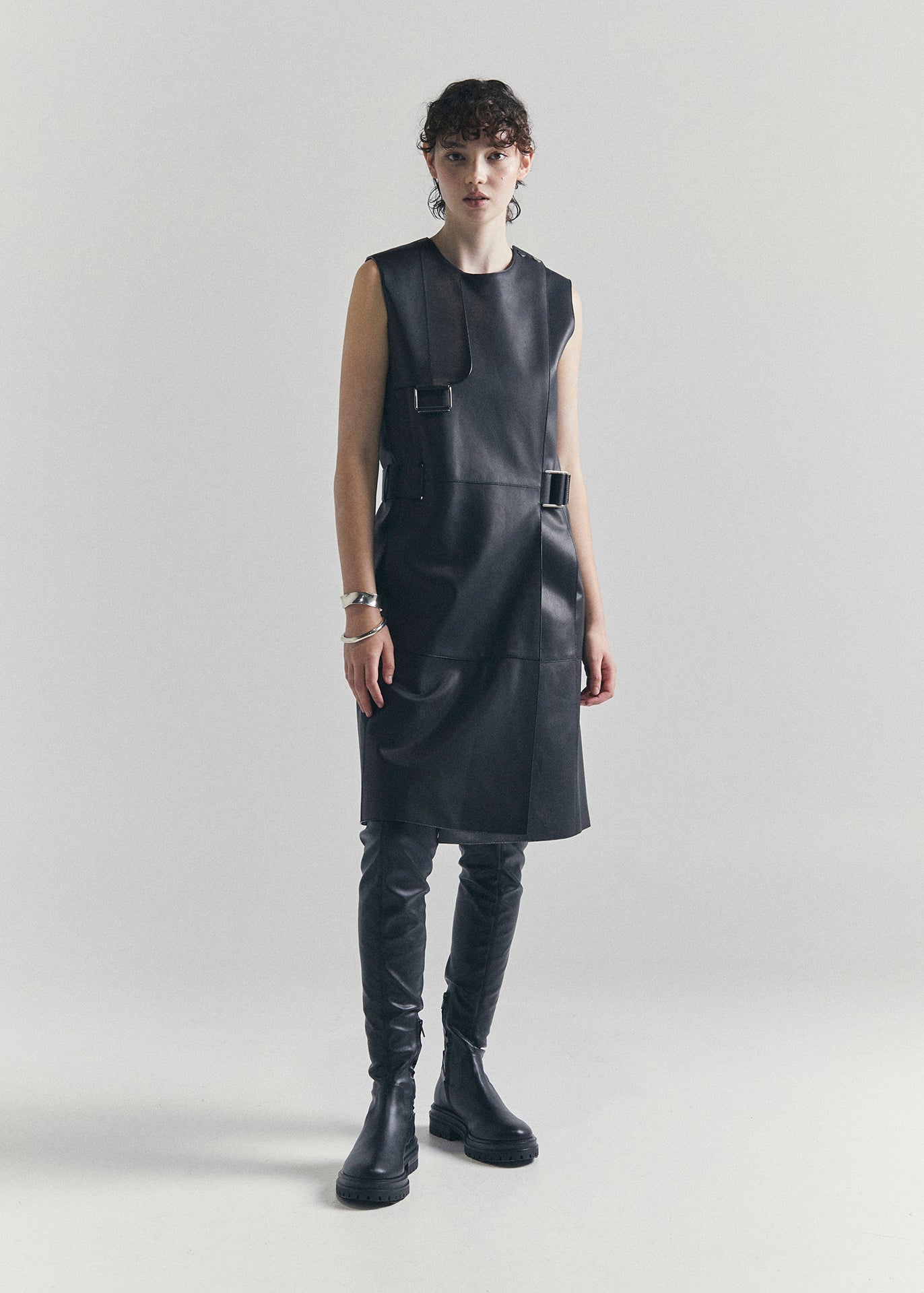 RECIETY - HERMES LEATHER RUNWAY DRESS - BLACK