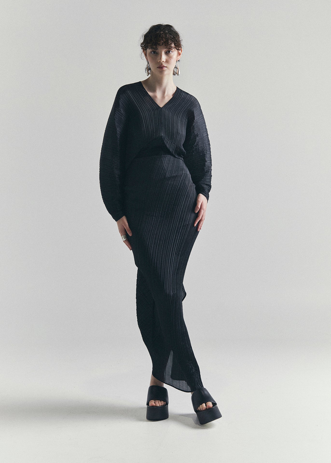 RECIETY - PLEATS PLEASE ISSEY MIYAKE LONG DRESS - BLACK