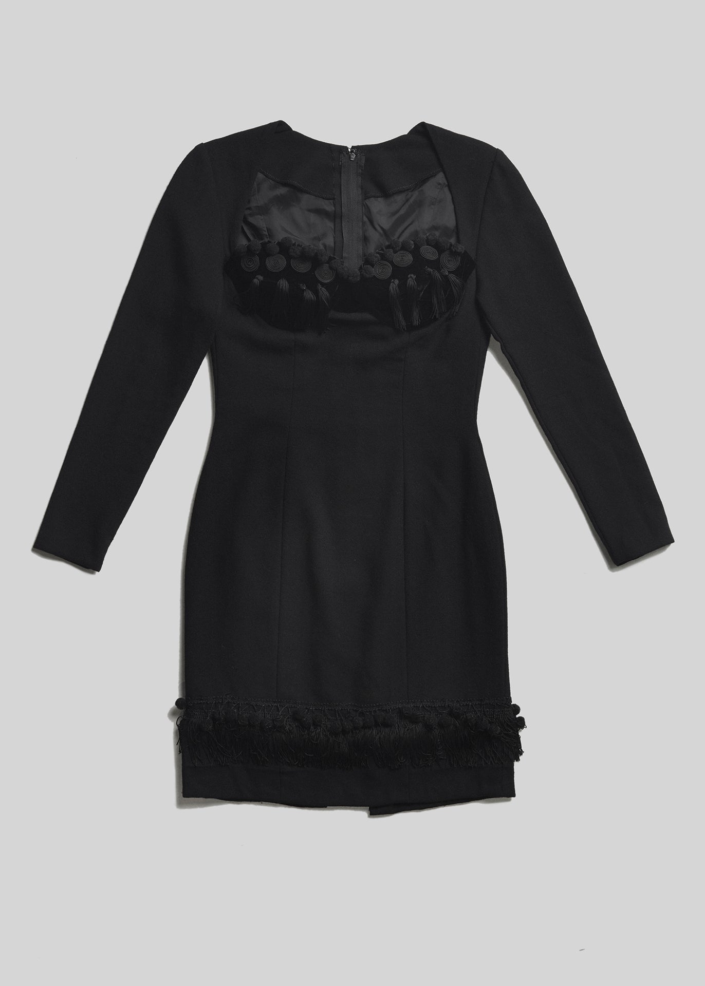 RECIETY - VINTAGE TASSLE LONG SLEEVE DRESS - BLACK
