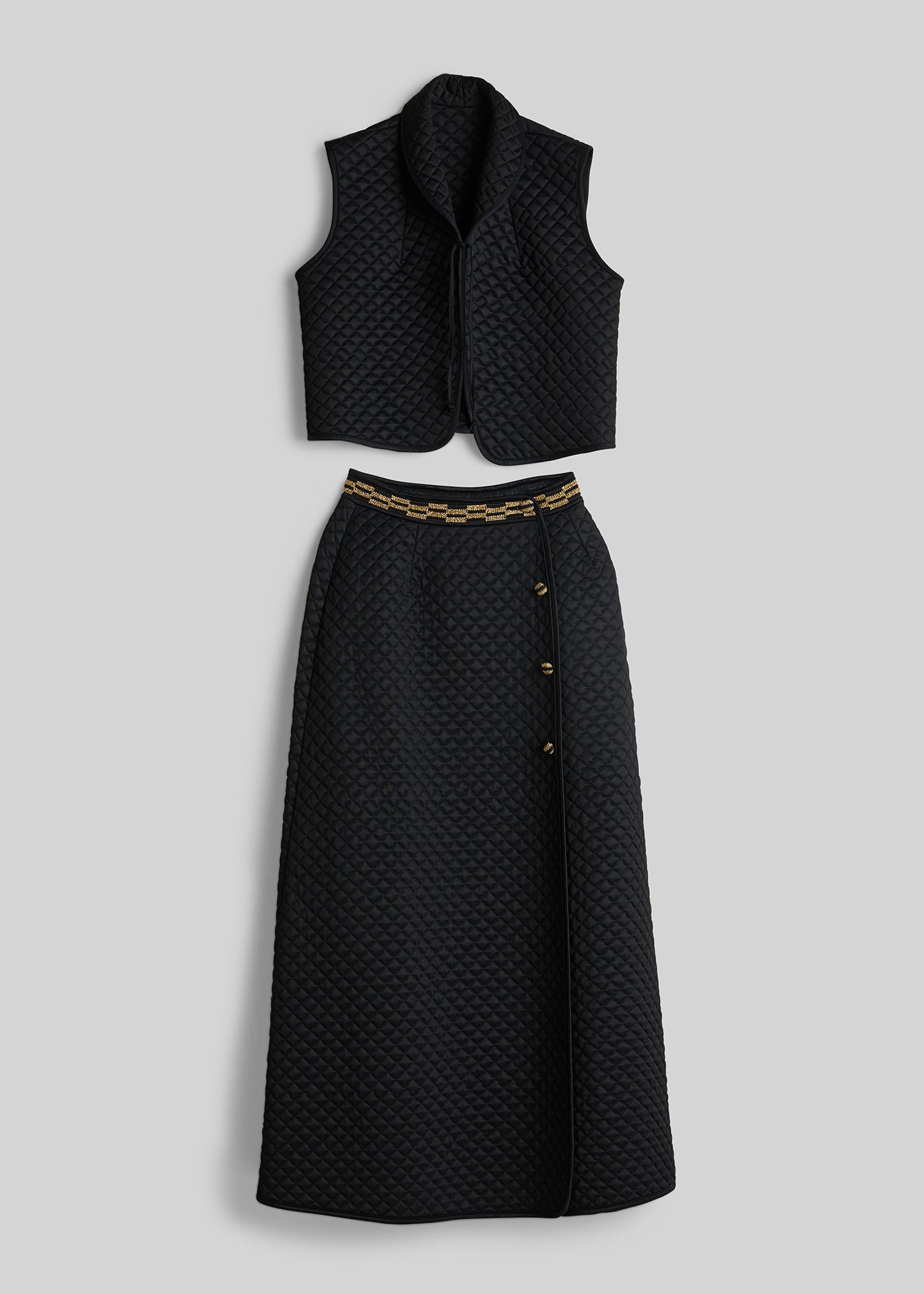 RECIETY - VINTAGE QUILTED TOP & SKIRT SET - BLACK
