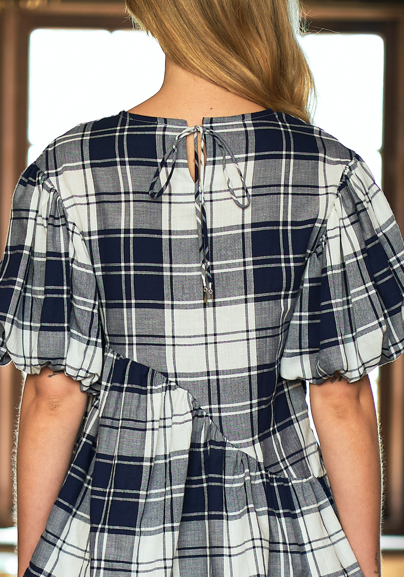 AUTARK - BALLOON SLEEVE COTTON BLOUSE - CHECK