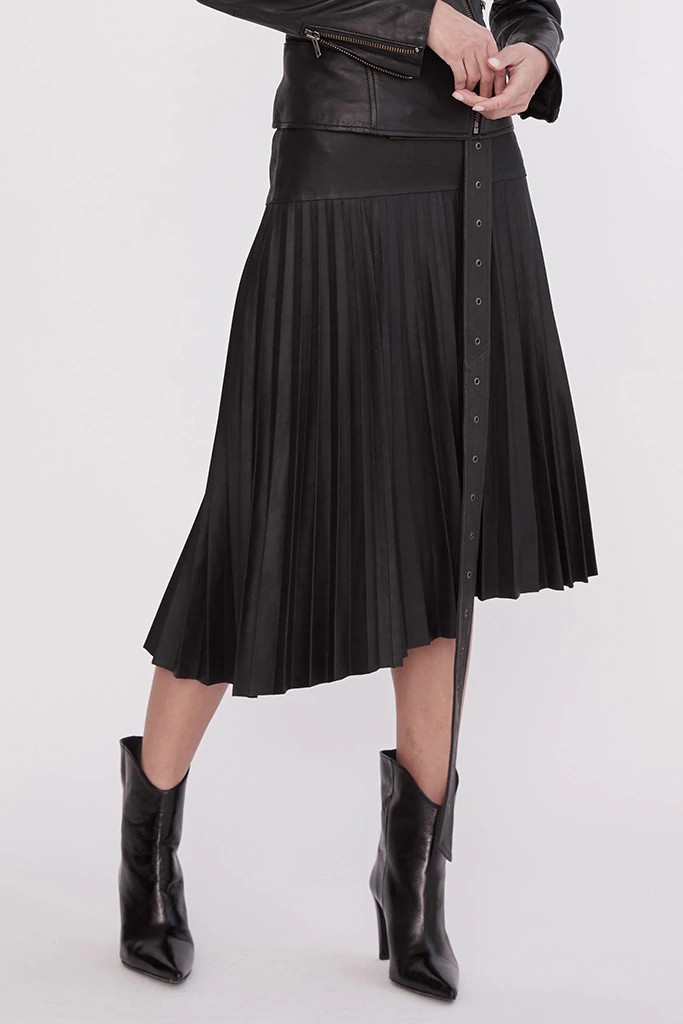 WEST 14TH - PARK AVENUE PLEATED SKIRT LEATHER - BLACK