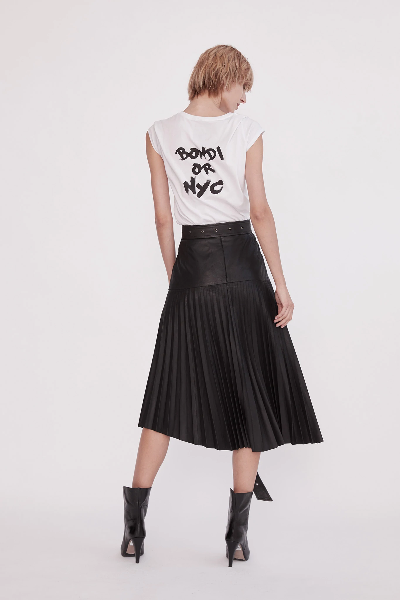 WEST 14TH - PARK AVENUE PLEATED SKIRT LEATHER - BLACK