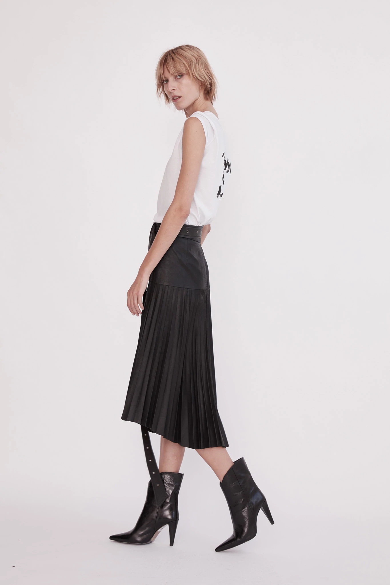 WEST 14TH - PARK AVENUE PLEATED SKIRT LEATHER - BLACK