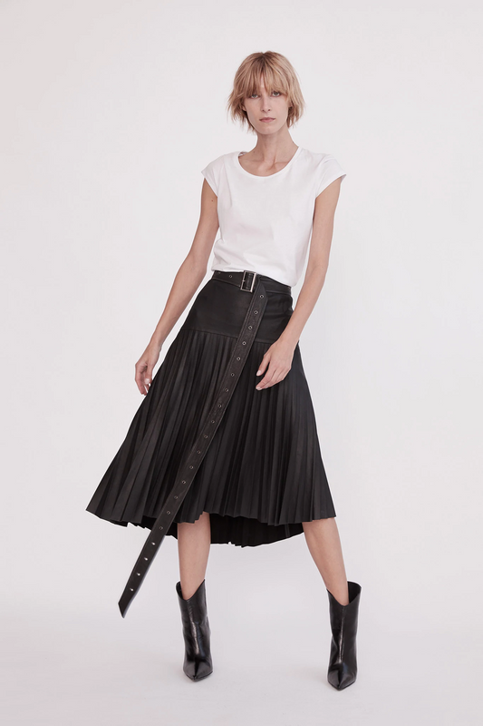 WEST 14TH - PARK AVENUE PLEATED SKIRT LEATHER - BLACK