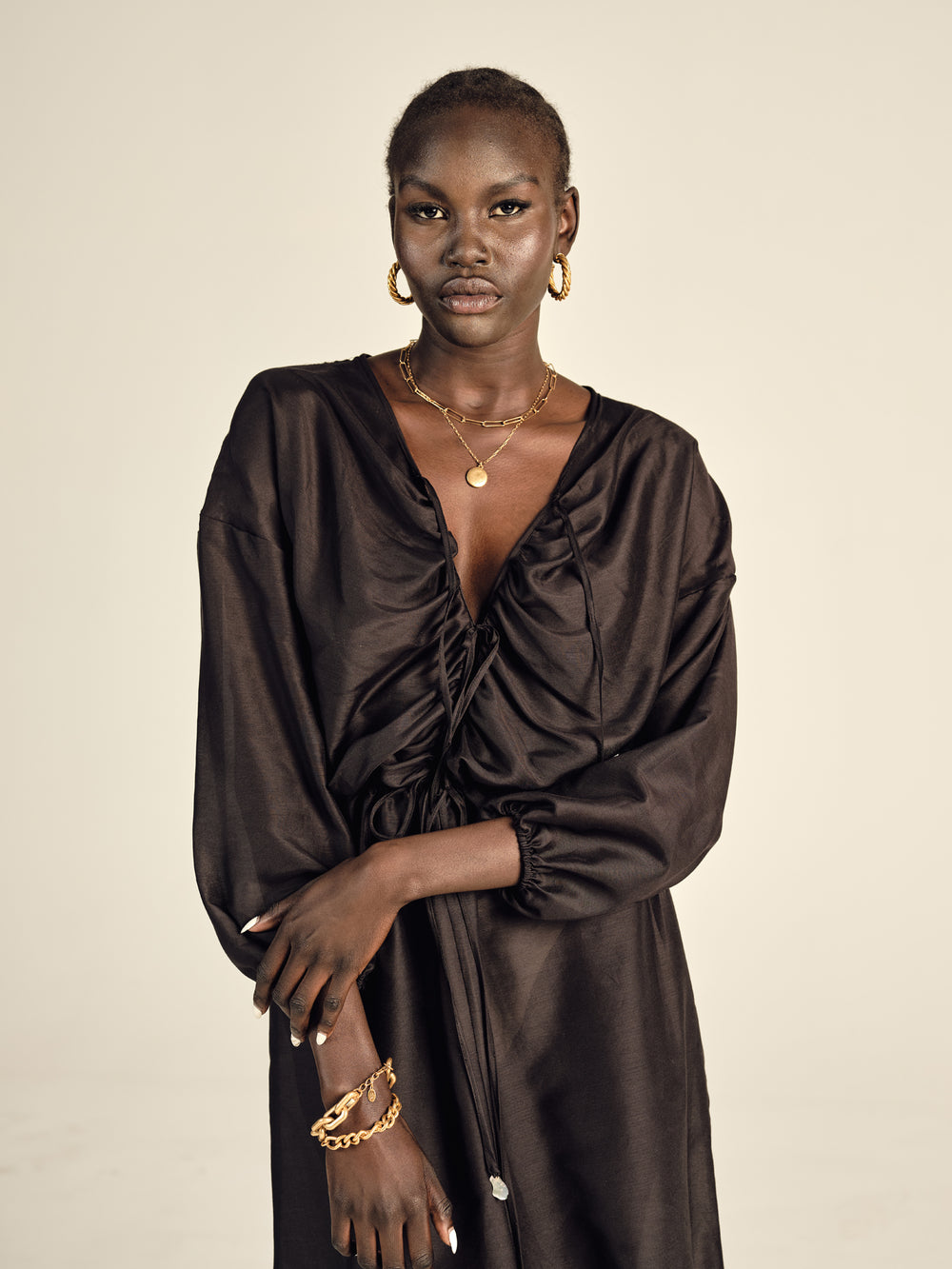 AUTARK - TIE FRONT DRESS - BLACK