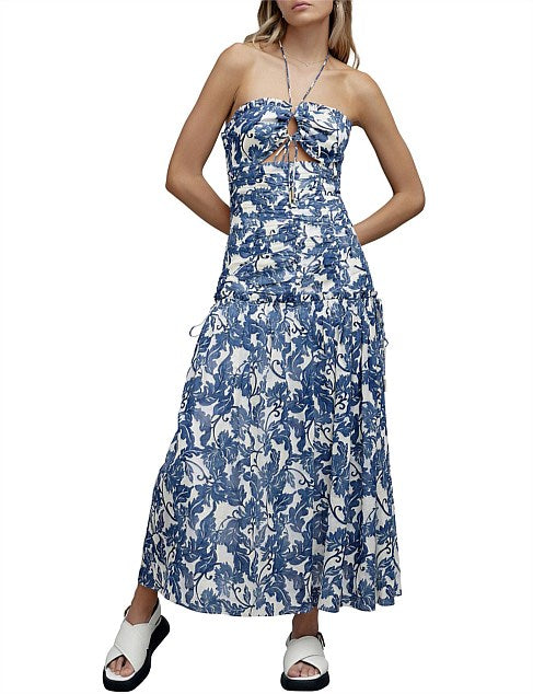 SIGNIFICANT OTHER Scarlett Midi Dress - Indigo Stencil Floral