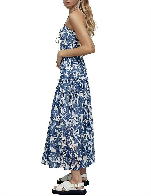 SIGNIFICANT OTHER Scarlett Midi Dress - Indigo Stencil Floral