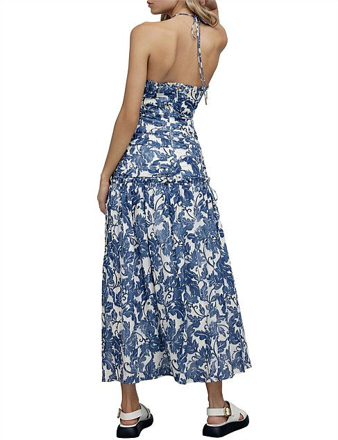 SIGNIFICANT OTHER Scarlett Midi Dress - Indigo Stencil Floral