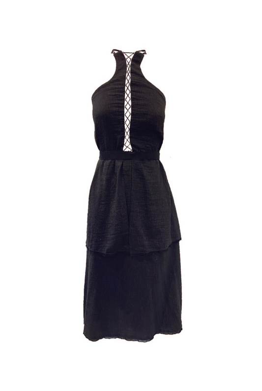CORSET TIE DRESS - BLACK