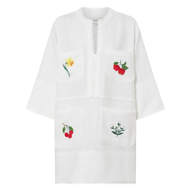 Embroidered Tunic Dress - Antique White