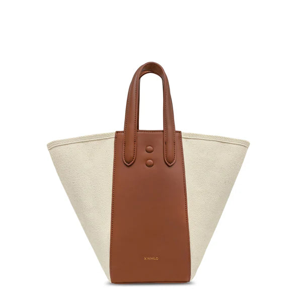 Eight mini leather canvas tan bag