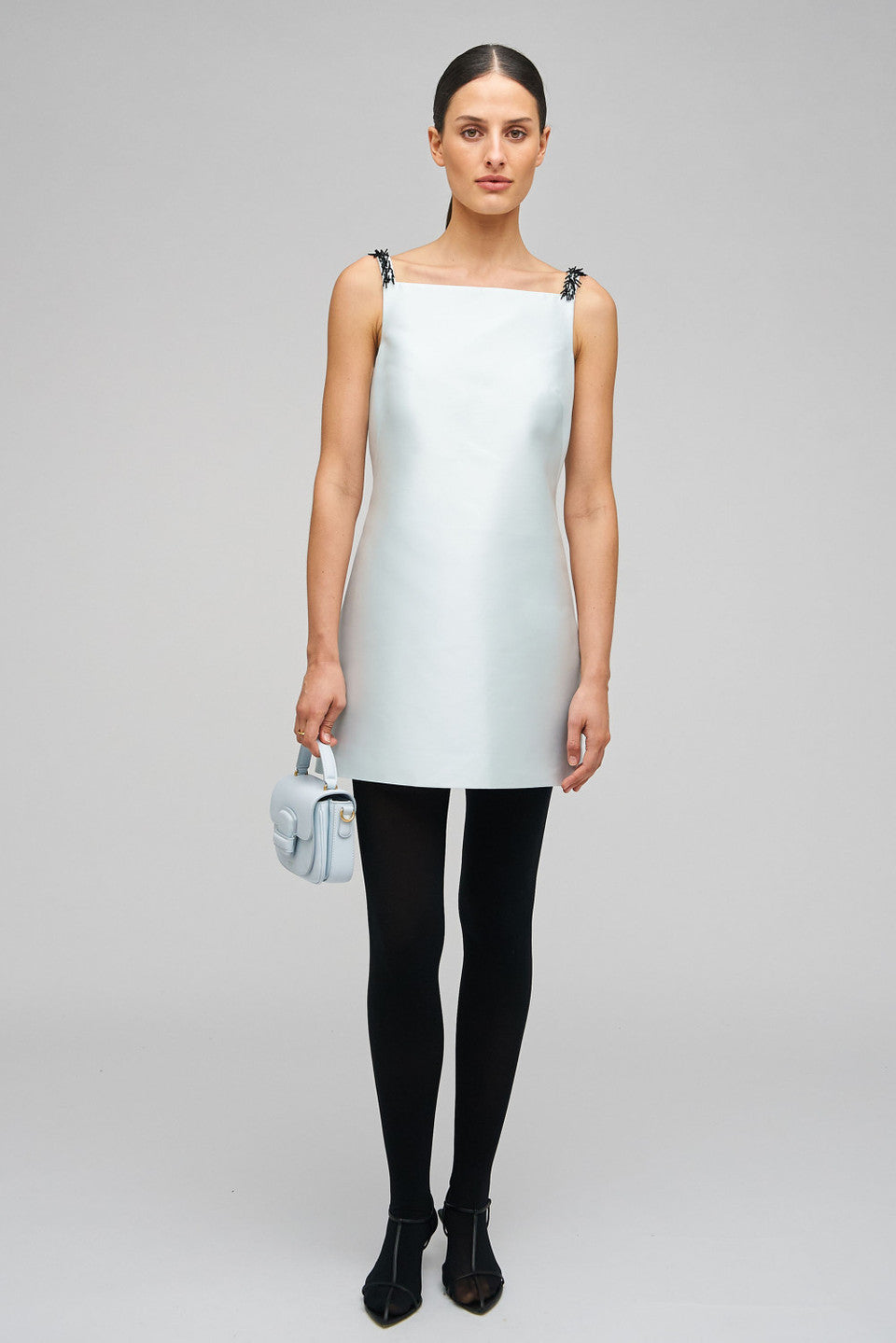 EMBELLISHED MINI DRESS - PALE BLUE