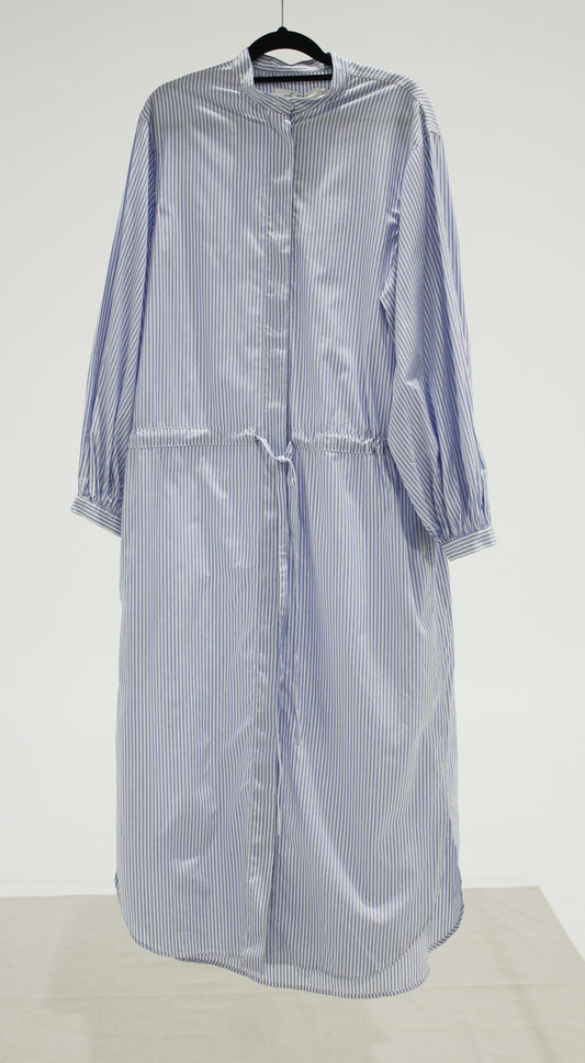 SELFE STUDIO Stripe Gathered Long Sleeve Dress - White/Chambray