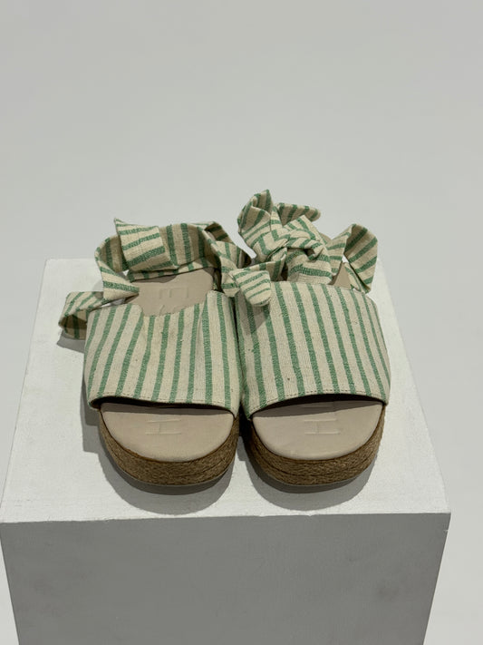 James Smith - The Wrap Espadrille Green Stripe Canvas Size: 7