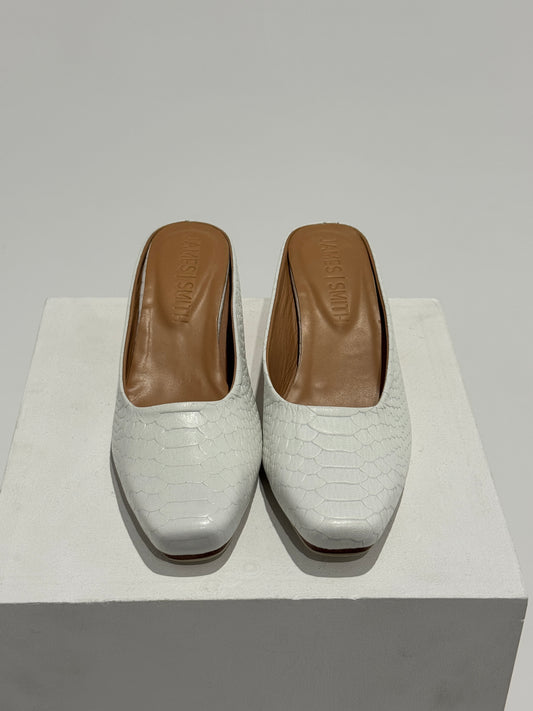 James Smith - Messina Mule White Croc Size: 6