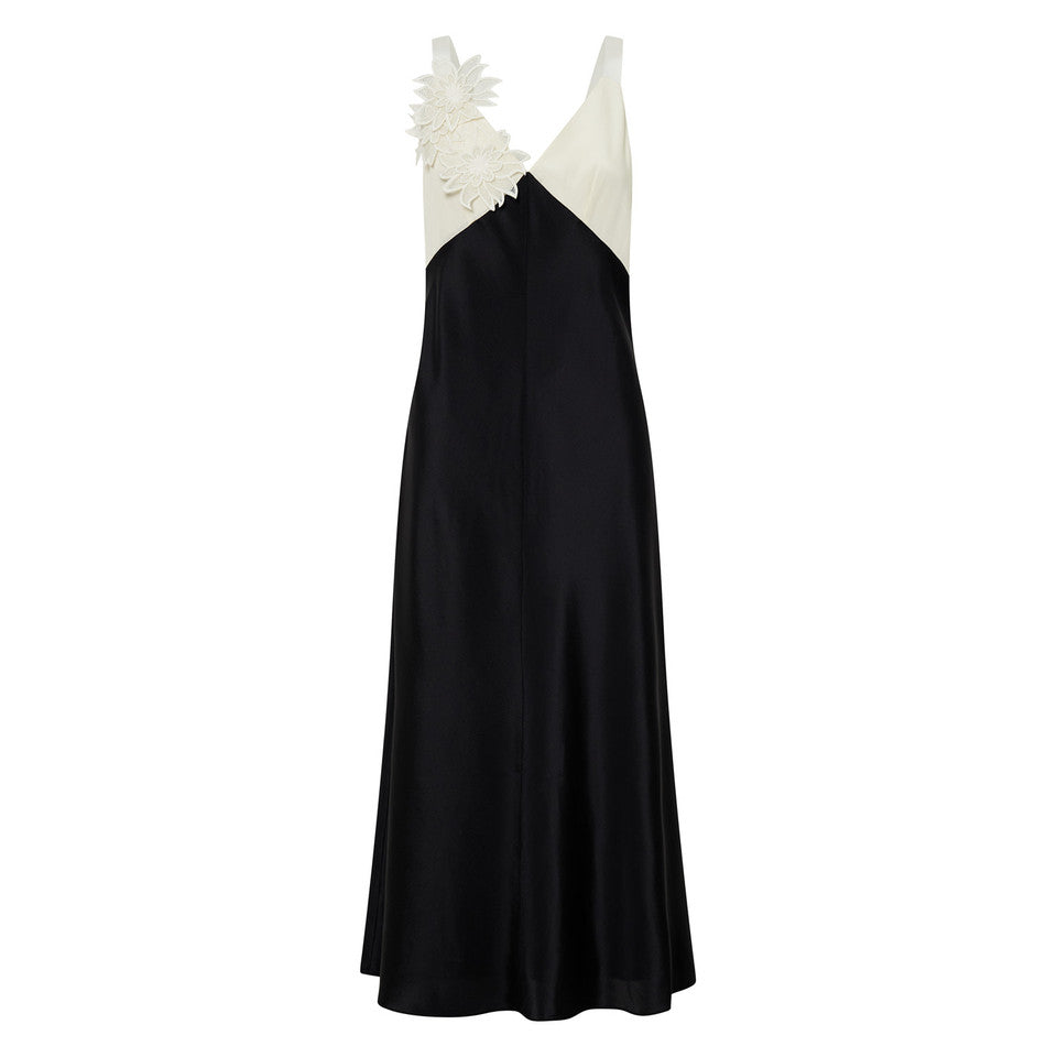 MESH FLOWER SLIP DRESS - BLACK/CREAM