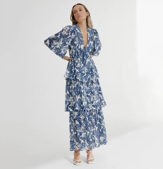 SIGNIFICANT OTHER Scarlett Maxi Dress - Indigo Stencil Floral