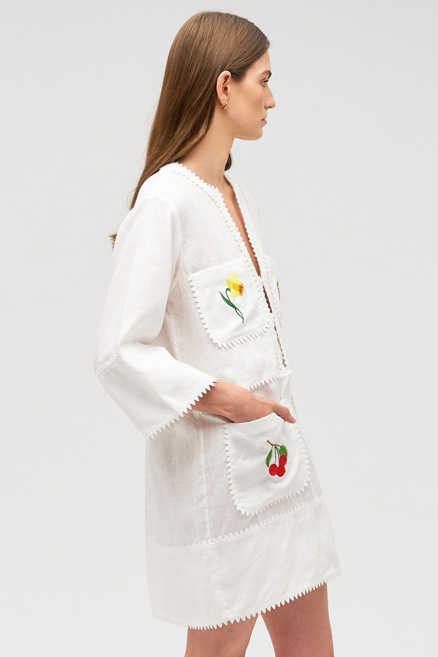 Embroidered Tunic Dress - Antique White