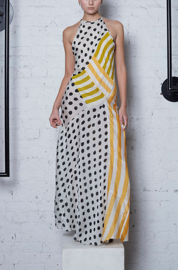 Monarch Bias Halter Dress - Multiprint