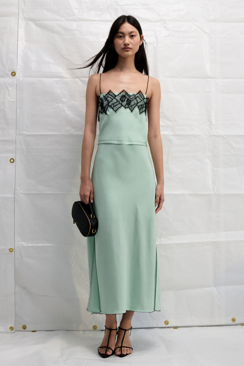 Fringe Lace Slip Dress - Mint Ice