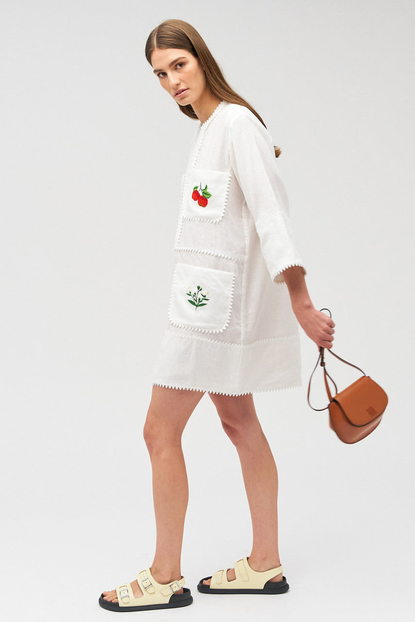Embroidered Tunic Dress - Antique White
