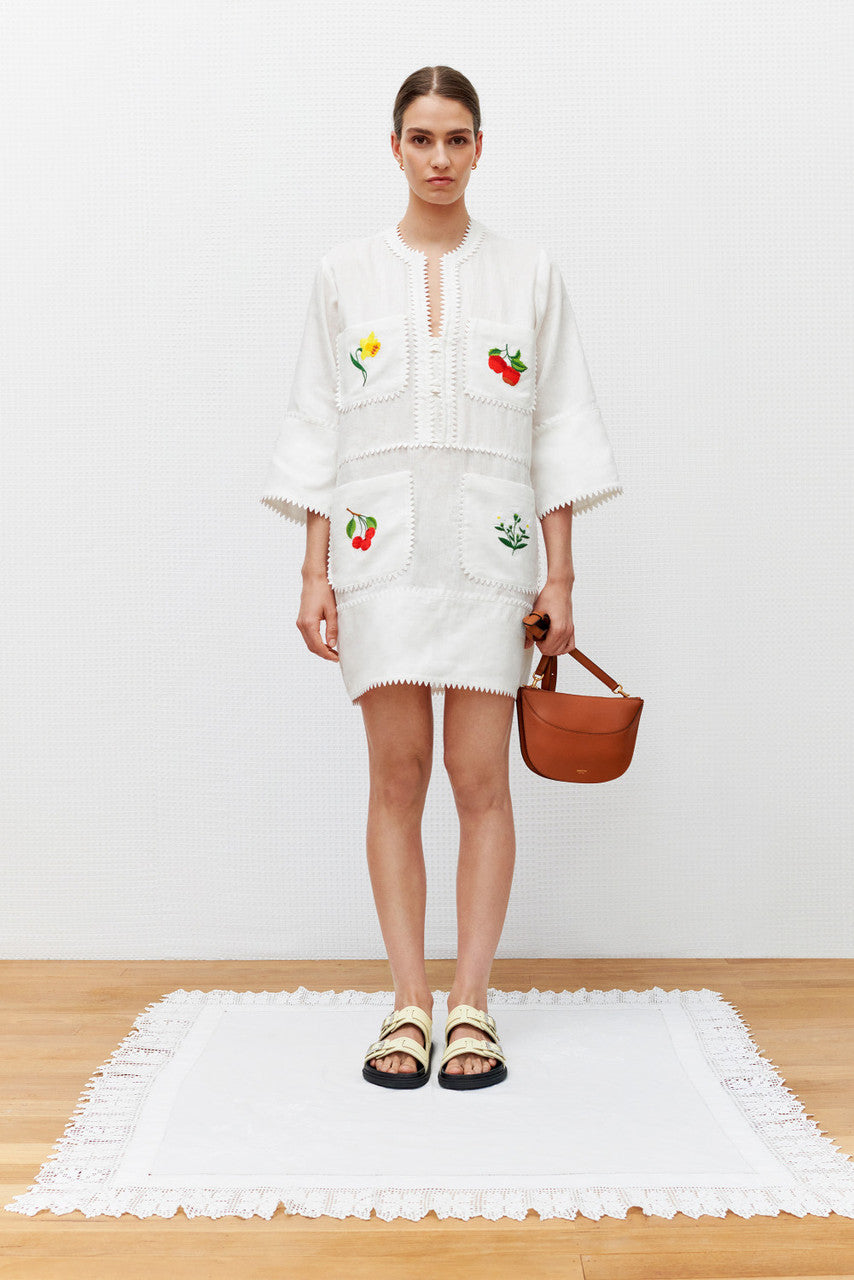 Embroidered Tunic Dress - Antique White