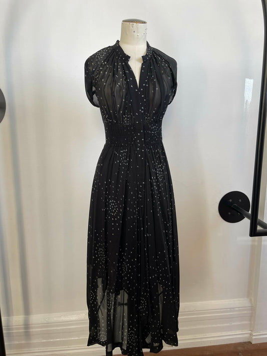 Waterfall Cap Sleeve Dress - Black