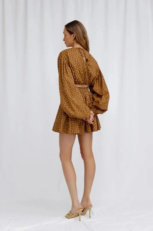 SIGNIFICANT OTHER Asta Skirt - Chocolate and Cream Polka