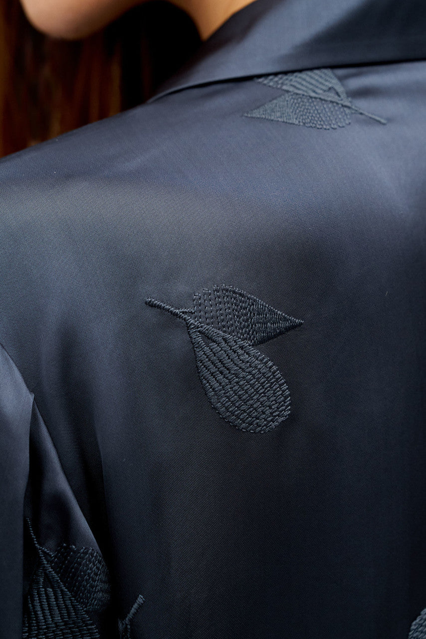 EMBROIDERED LEAF SS CAMP SHIRT