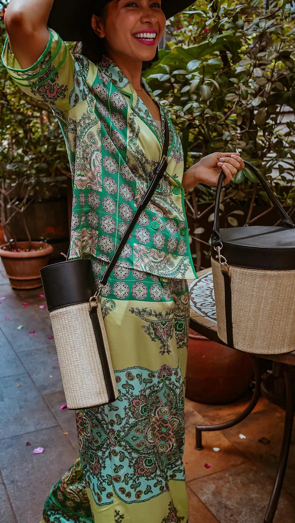 Wine Vegan Raffia Bag