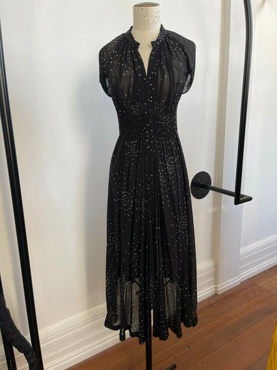 Waterfall Cap Sleeve Dress - Black