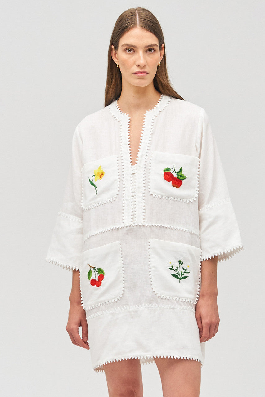 Embroidered Tunic Dress - Antique White