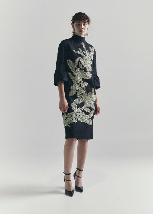 RECIETY - DRIES VAN NORTEN EMBROIDERED DRESS - BLACK