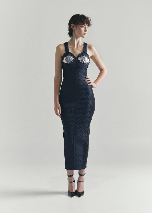 RECIETY - JUNIOR GAULTIER QUILTED DRESS - BLACK / NAVY