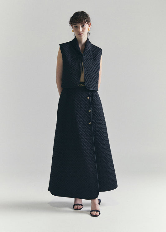 RECIETY - VINTAGE QUILTED TOP & SKIRT SET - BLACK